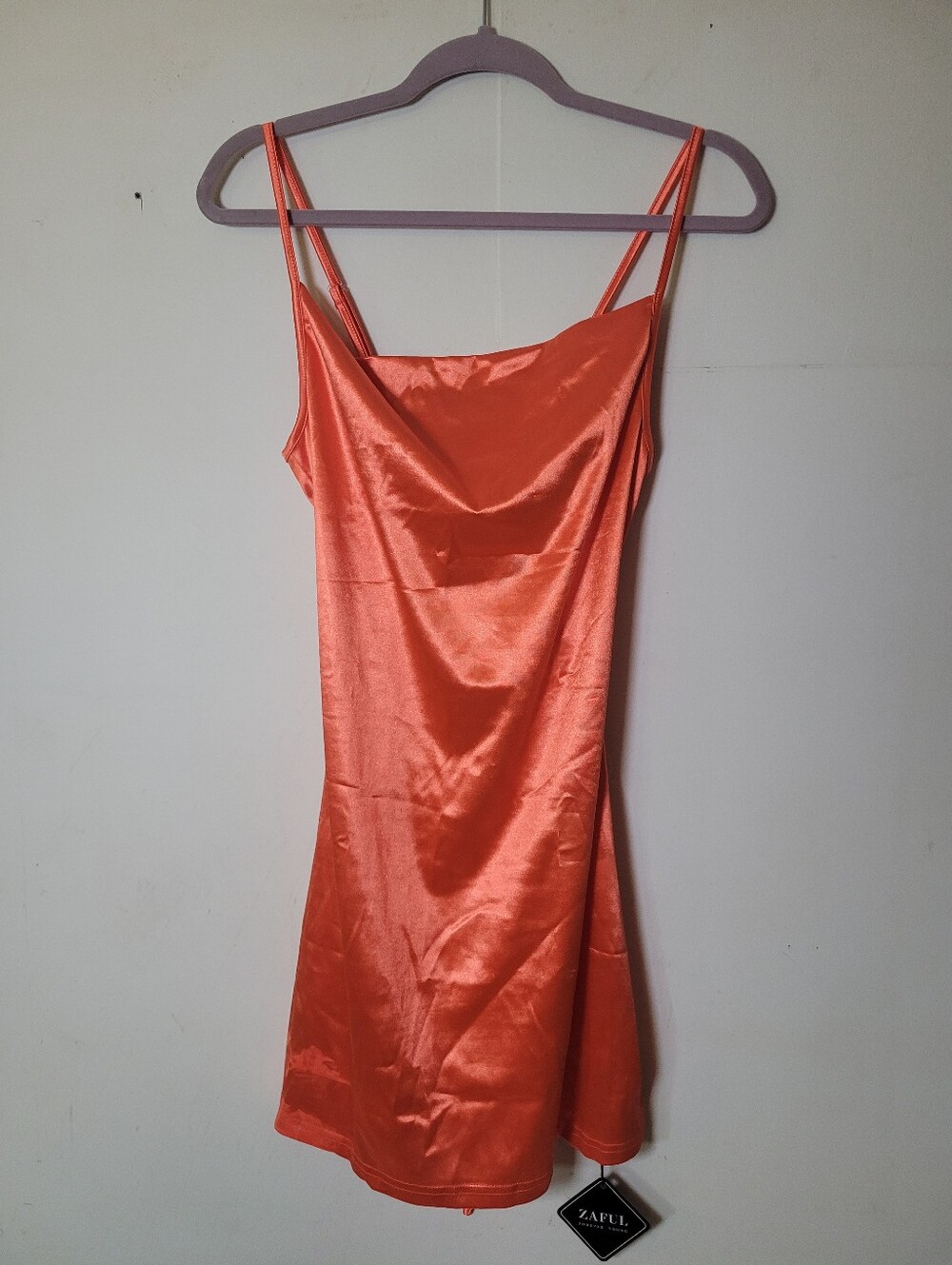 Zaful Orange Cowl Neck Mini Slip Dress Size 4
